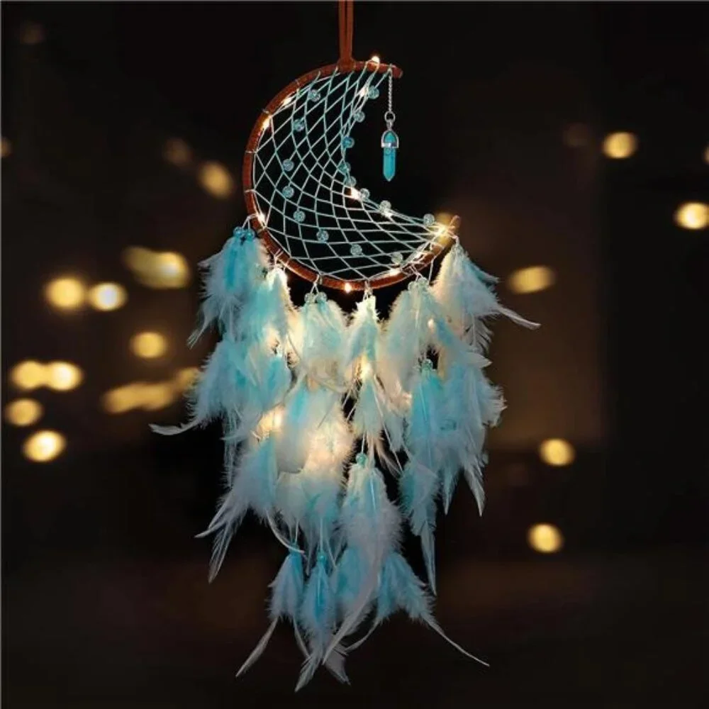 Dream Catcher with Fairy Lights with Feather